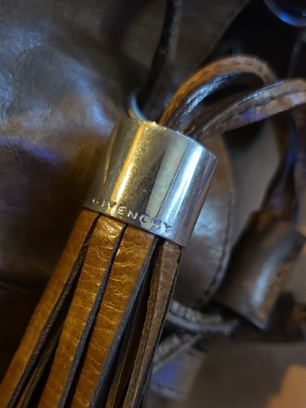 Givenchy Mini Brown Drawstring Tassel Bucket Bag - Picture 3 of 5